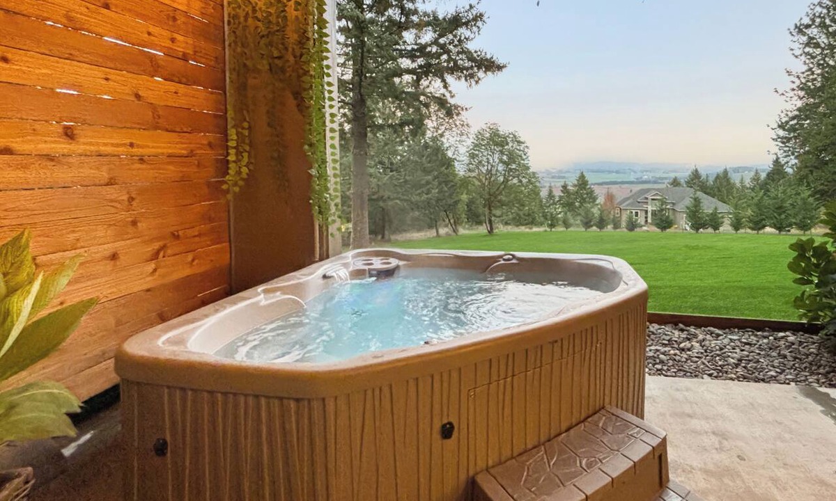 Cornelius Apartment | Hillside Haven. Hot Tub, Spa Bathroom + Covered Patio with Views
