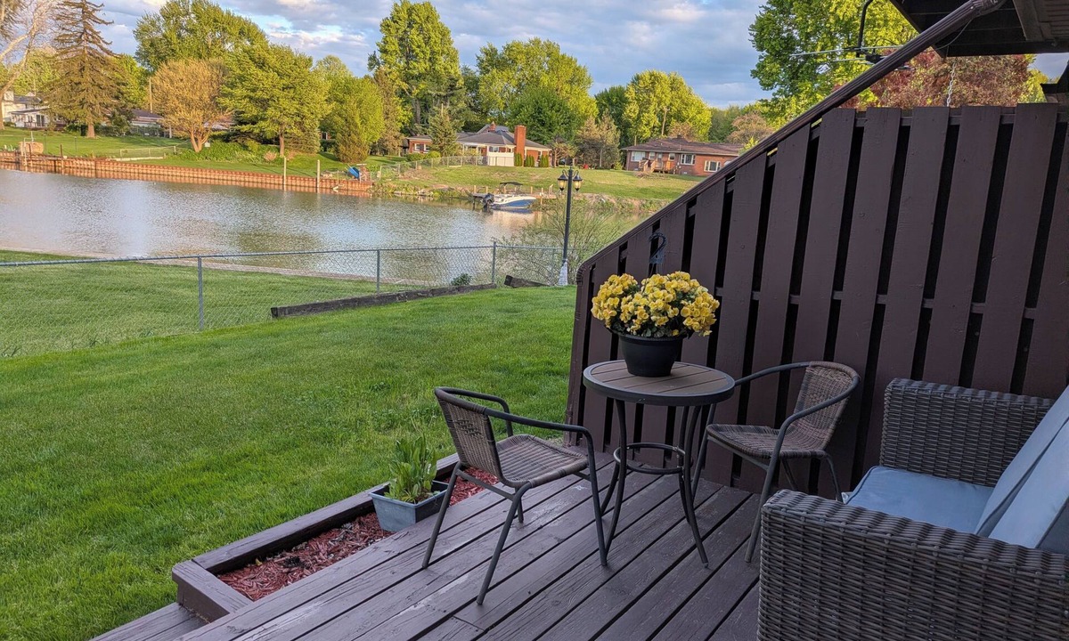 Harrison Township Condo | waterfront 2-bedroom condo with private deck overlooking Clinton River
