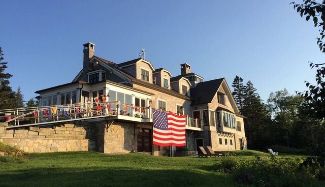 Large waterfront home with tennis court, dock, large boat moorings, great views